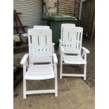 FOUR MATCHING PLASTIC GARDEN LOUNGERS