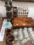 SCENT BOTTLES, A WRITING SLOPE, TWO TEAPOTS AND OTHER CERAMICS