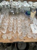 FOUR DECANTERS, COMMEMORATIVE GLASS, STUART AND OTHER DRINKING GLASS