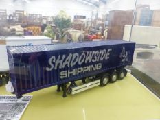 FIVE TAMIYA SEMI TRAILERS FOR A REMOTE CONTROL TRUCK, EACH ADVERTISING SHADOWSIDE