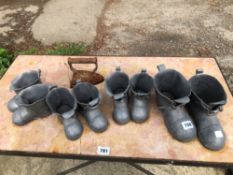 A COLLECTION OF SMALL LEAD BOOTS, ETC