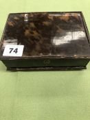 A 19th C. TORTOISESHELL DESK BOX WITH SILVER PLATED MOUNTS.
