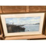 ROY PERRY 20th C. ARR. OLD JETTIES, SHADWELL, SIGNED, GOUACHE. 33 x 67cms