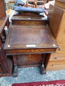 A LATE VICTORIAN MARQUETRIED ROSEWOOD DAVENPORT DESK