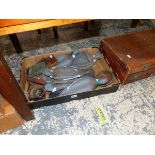 VARIOUS PIGEON DECOYS, A LEATHER SUITCASE, GLASS CANDLE SHADES ETC.
