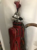 A BAG OF SIX SLAZENGER IRON GOLF CLUBS TOGETHER WITH TWO WOODS