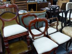 THREE MAHOGANY BALLOON BACKED CHAIRS, TWO PAIRS OF 19th C. CHAIRS TOGETHER WITH A MAHOGANY SHOW