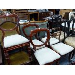 THREE MAHOGANY BALLOON BACKED CHAIRS, TWO PAIRS OF 19th C. CHAIRS TOGETHER WITH A MAHOGANY SHOW