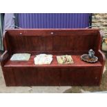 A MODERN PINE GARDEN BENCH/SETTLE. W 190cms