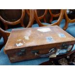 A LEATHER SUITCASE. W 51 x D 31cms