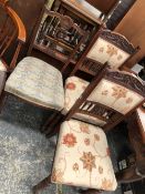 A PAIR OF VICTORIAN OAK CHAIRS TOGETHER ANOTHER CHAIR.