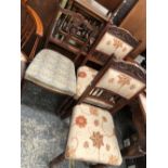 A PAIR OF VICTORIAN OAK CHAIRS TOGETHER ANOTHER CHAIR.