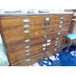 A PINE PLAN CHEST OF TEN DRAWERS. W 123 x D 91 x H 92cms.