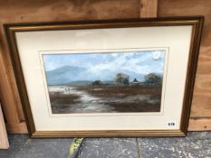 ROY PERRY. 20th C. ARR. ESTUARY VIEW, SIGNED, GOUACHE. 22 x 38cms