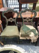 A PAIR OF 19th C. GREEN PAINTED ROCOCO BALLOON BACKED CHAIRS DETAILED IN GILT ABOVE STUFFED SEATS