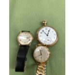 A 14ct GOLD GIRARD-PERREGAUX ANTI MAGNETIC GENTS WATCH, TOGETHER WITH A VENTIMA STAR WATCH AND A