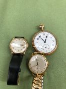 A 14ct GOLD GIRARD-PERREGAUX ANTI MAGNETIC GENTS WATCH, TOGETHER WITH A VENTIMA STAR WATCH AND A