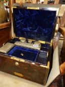 A VICTORIAN CORMANDEL BRASS INLAID DRESSING CASE BY F WEST WITH PARTIALLY FITTED SILVER MOUNTED