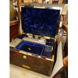 A VICTORIAN CORMANDEL BRASS INLAID DRESSING CASE BY F WEST WITH PARTIALLY FITTED SILVER MOUNTED