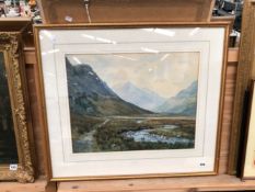 F. H. DAVIES (EARLY 20tH C. ENGLISH SCHOOL) A SCOTTISH HIGHLAND VIEW, SIGNED, WATERCOLOUR. 44 x