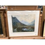 F. H. DAVIES (EARLY 20tH C. ENGLISH SCHOOL) A SCOTTISH HIGHLAND VIEW, SIGNED, WATERCOLOUR. 44 x