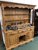 A LARGE FRENCH STYLE PINE DRESSER. 193 X 156 X 43cms.