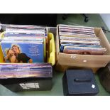A QUANTITY OF VINTAGE VINYL RECORD ALBUMS. TOGETHER WITH A BOX OF 7in SINGLES