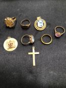 A PESOS COIN IN A 9ct GOLD RING MOUNT, 9ct GEM SET JEWELLERY 14ct EXAMPLES ETC