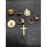 A PESOS COIN IN A 9ct GOLD RING MOUNT, 9ct GEM SET JEWELLERY 14ct EXAMPLES ETC