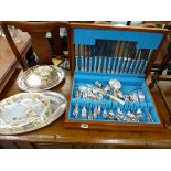 A SLACK AND BARTON SILVER PLATED CUTLERY SET AND OTHER SILVER PLATED WARES.