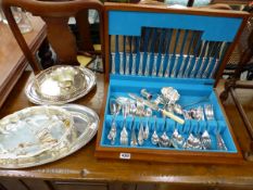 A SLACK AND BARTON SILVER PLATED CUTLERY SET AND OTHER SILVER PLATED WARES.