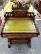 AN ARTS AND CRAFTS MAHOGANY DAVENPORT DESK, THE GREEN LEATHER INSET WRITING SURFACE ABOVE A