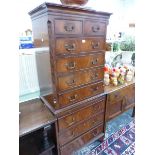 A 20th C. MAHOGANY CHEST ON CHEST, THE UPPER HALF WITH TWO SHORT AND FOUR LONG DRAWERS WITHIN