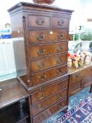 A 20th C. MAHOGANY CHEST ON CHEST, THE UPPER HALF WITH TWO SHORT AND FOUR LONG DRAWERS WITHIN