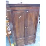 A GEORGE III SATIN WOOD BANDED AND FLORAL OVAL INLAID MAHOGANY CORNER CUPBOARD. W 84 x H 119cms.
