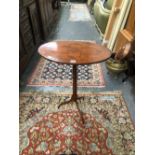 A 19th C. PAINTED SATIN WOOD TILT TOP TRIPOD TABLE, THE CROSS BANDED OVAL TOP WITH A MUSICAL