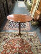 A 19th C. PAINTED SATIN WOOD TILT TOP TRIPOD TABLE, THE CROSS BANDED OVAL TOP WITH A MUSICAL