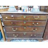 A 19th C. OAK CHEST OF FOUR GRADED DRAWERS ON BRACKET FEET. W 96 x D 54 x H 77cms.