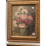 CHARLES V. KNIGHT (20th C. SCHOOL) FLORAL STILL LIFE, SIGNED, OIL ON BOARD. 42 x 32cms. TOGETHER