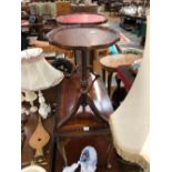 A 20th C. MAHOGANY SOFA TABLE, A FLAP TOP TABLE SWIVELLING OPEN ON CABRIOLE LEGS, TWO TRIPOD WINE