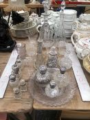 SILVER MOUNTED AND OTHER SCENT BOTTLES, COMMEMORATIVE GLASS, DECANTERS AND DRINKING GLASS