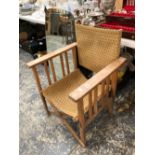 A FOLDING GARDEN CHAIR WITH TEXTILE BACK AND SEAT