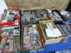 A LARGE COLLECTION OF O GAUGE RAILWAY SET BUILDINGS AND LAY OUT ITEMS.