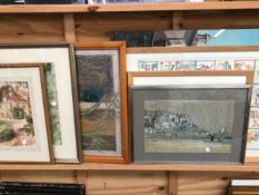 A COLLECTION OF FRAMED AND UNFRAMED DECORATIVE PICTURES INCLUDING LANDSCAPES, SPORTING PRINTS,