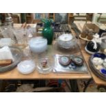 AN ALVAR AALTO MILK GLASS BOWL, OTHER ART GLASS, VASES AND PARTIALLY FROSTED GLASS DESSERT PLATES,