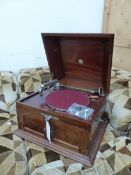 A PATHE ORPHEUS MAHOGANY CASED TABLE TOP WIND UP GRAMOPHONE