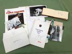 A COLLECTION OF AUTOGRAPHS TO INCLUDE HARRY CORBETT, PRINCE HUSSAIN OF JORDAN, CRICKET TEAMS.