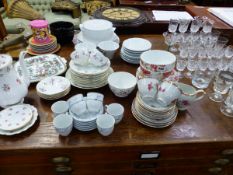 A QUANTITY OF VARIOUS CUT GLASS, CROWN STAFFORDSHIRE AND OTHER TEA WARES ETC.