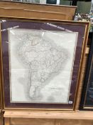 TWO ANTIQUE HAND COLOURED MAPS. NORTH AMERICA AND SOUTH AMERICA AFTER A. K. JOHNSTON. LARGEST 60 x