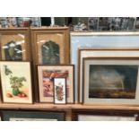 A GROUP OF FURNISHING PICTURES INCLUDING TWO LARGE WATERCOLOURS SIGNED M. CLARKE. SIZES VARY